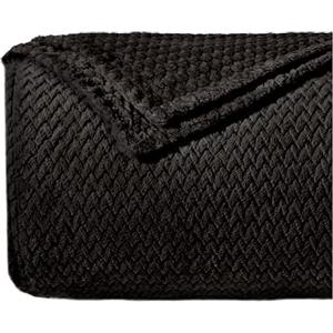 Dreamzie Coperta Pile Motivo a Spina di Pesce e Morbida al Tatto 220 x 270 cm - Nero - Plaid Pile Divano in Microfibra 100% Poliestere 260gsm, Coperte Calde