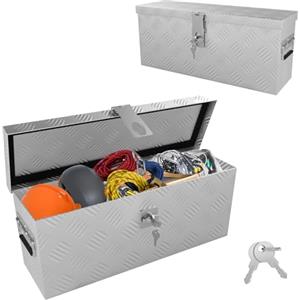 ACXIN Scatola portaoggetti in alluminio 520 x 160 x 220 mm, cassetta degli attrezzi in alluminio con serratura e 2 chiavi, robusta scatola con timone bloccabile per il rimorchio, stabile e