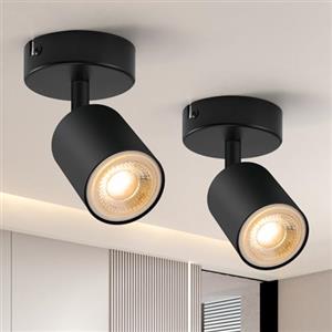 wowatt 2 x Lampada Faretti Led da Soffitto Orientabili, Moderna Plafoniera Attacco GU10 Nero, Faretto da Parete Interno Rotondo Luce da Soffitto Per Soggiorno Cucina Corridoio Senza Lampadine