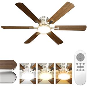 Airwit 132cm Grande Ventilatore da Soffitto con Luce Doppia Faccia Pale, Silenzioso Ventilatore da Soffitto con Telecomando e Reversible DC Motore per Camera da Letto (Montaggio a Soffitto)