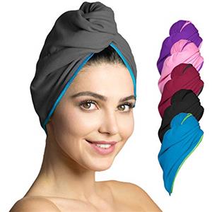Fit-Flip Capelli Microfibra Urbana - Assorbente E Asciugatura Rapida - Speciale Turbante Asciugamano E Asciugamano per Capelli (10 - Grigio Scuro con Cuciture Blu - 2 Pezzi)