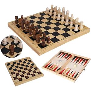 Generico Scacchi Dama Backgammon Scacchiera in Legno Pieghevole Set 3 in 1 cm 29x29 con Pezzi Pedine Dadi in Legno Chess Checkers Backgammon Board Gioco da Tavolo Portatile Set Scacchi Dama Backgammon