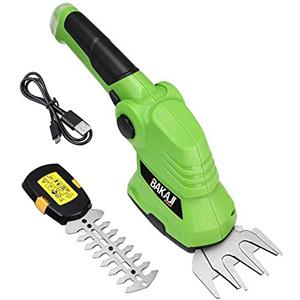 BAKAJI Forbici Cesoie Sfoltirami Elettrico a Batteria Tagliaerba Decespugliatore Tagliasiepi Ricarica USB con 2 Lame Intercambiabili 7cm 11cm in Acciaio e Manico Ergonomico Inclinabile