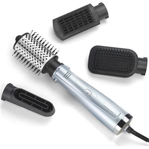 BaByliss Hydro-Fusion 4in1, Spazzola ad aria calda, 4 accessori intercambiabili, funzione ionica anti-crespo, asciuga, liscia, dona volume e modella, Azzurro, AS774E