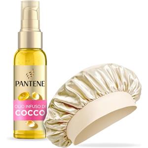 Pantene Pro-V Set Cuffia Seta Per Capelli + Olio Capelli Infuso Al Cocco, Olio Nutriente Quotidiano Che Idrata Intensamente E Ammorbidisce In 1 Sola Goccia, Per Capelli Secchi, 100 ml