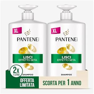 Pantene Pro-V Shampoo Lisci Effetto Seta per Capelli Crespi e Opachi, Deterge Delicatamente e Protegge i Legami del Capello, Senza Siliconi, Olio Minerale, Coloranti, Formato Maxi Convenienza 2x1000ml