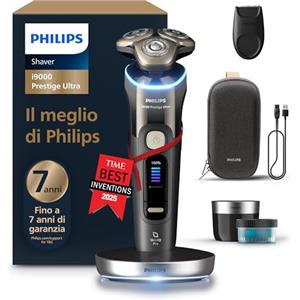 Philips Shaver i9000 Prestige Ultra, rasoio elettrico Wet & Dry, tecnologia Skin IQ Pro, triplo sistema Lift & Cut, lame di precisione NanoTech 360º, 5 modalità di rasatura, modello XP9405/31