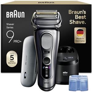 Braun Serie 9 PRO + Rasoio Elettrico Barba, Wet&Dry, 5+1 Lame Di Precisione Ultra Sottili, Regolabarba Uomo, Rasoio Barba, 60 Min Utilizzo, PowerCase, Stazione SmartCare 6in1, Serie 9677cc, Argento