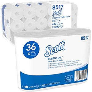 Scott Essential 8517, Carta Igienica a 2 Veli, 36 Rotoli Piccoli da 600 Fogli, Igiene, Maxi Pack, Bianco, 08517100