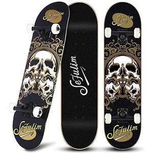 Sefulim 31 x 8 Pollici Skateboard Completo 7 Strati Acero Canadese Double Kick Deck concavo Skateboard per Ragazzi Ragazze Adolescenti Adulti Principianti