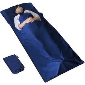 MYCARBON Sacco Lenzuolo 100% di Cotone 95x220cm Sacco a Pelo con Cerniera a L, Antibatterico, Anti-odore non Genera Elettricità Statica, Lenzuola 190x220cm per Viaggio Campeggio Escursioni (Blu)