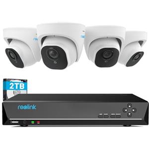 Reolink 4K Poe Kit Telecamere Videosorveglianza, Rilevamento di Uomo/Veicolo, NVR 8CH 2TB + 4X Telecamera Esterno, Visione Notturna IR 30m, Espandibile a 16TB, Impermeabile IP67, RLK8-800D4