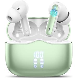 xinwld Cuffie Bluetooth, Auricolari Bluetooth 5.3 Stereo HiFi con 4 HD Mics, Mini Cuffie Wireless Cancellazione Rumorecon, Cuffiette Bluetooth per Androide/iOS, USB-C, Earbuds IP7 Impermeabili 40 Ore Verde