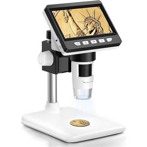 AOPICK Microscopio Digitale, MicroscopioElettronico Portatile da 4,3 Pollici 1080P con 8 luci LED Regolabili, Microscopio USB 50-1000X per adulti, Vista PC, Compatibile Windows/MacOS