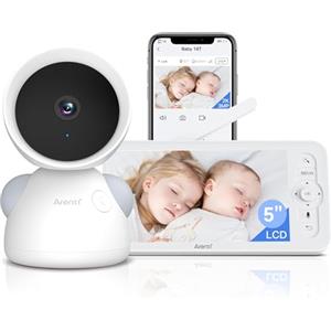 ARENTI Baby Monitor Video e Audio, 2K Telecamera Bambini con Monitor 5'', Rilevamento di Temperatura/Umidità e Suoni/Movimenti, Visione Notturna, Promemoria di Allattamento, Audio Bidirezionale