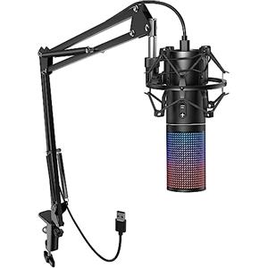 TONOR Microfono a condensatore per PC, USB Microfono RGB per streaming e gaming, Cardioide Mic per Podcast,Youtube,Registrazione, Musica, Set di Microfoni con Supporto a Braccio, 200cm, Q9S