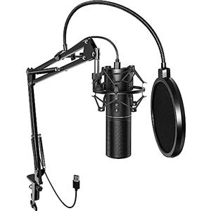 TONOR Microfono a condensatore per PC, USB Microfono per streaming e gaming, Cardioide Mic per Podcast,Youtube,Registrazione, Musica, Set di Microfoni con Supporto a Braccio, 200cm, Q9 Nuova
