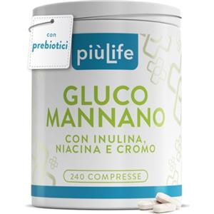 +LIFE Glucomannano Forte 4000 mg PiùLife da Konjac Tit. 95% - 240 Compresse | 6 al giorno, Fibre di Glucomannano Purificato da Radice, Con Inulina, Cromo e Niacina, Metabolismo ed Equilibrio Digestivo
