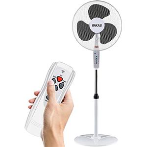 BAKAJI Ventilatore a Piantana con Telecomando, Potenza 50W 3 Velocità, Pale da 40 cm, Altezza ed Inclinazione Regolabile Fino a 130 cm, Funzione Timer, Base Rotonda, Oscillazione Orizzontale