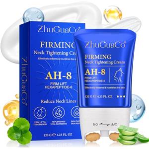 ZhuGuaCo AH-8 Crema Rassodante per il Collo,120g Crema Rassodante per il Collo all'Esapeptide con Rullo, Idratante, Anti-Rughe, Riduce Rughe, Linee Sottili e Doppio Mento, Effetto Liftante
