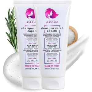 LE PERLE DI D.A.F.N.E Le Perle di Dafne - 2x200 ml Shampoo Scrub Cuoio Capelluto con Granuli di Silica e Aloe Vera - Esfolia e Idrata, Elimina Cellule Morte e Stimola la Crescita dei Capelli, con olio di rosmarino