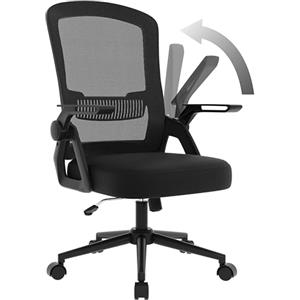 naspaluro Sedia da Ufficio Scrivania Ergonomica, Con Braccioli Pieghevoli, Altezza Regolabile, Seduta e Schienale in Rete Respirante, Girevole con Ruote, Funzione Oscillante Nera