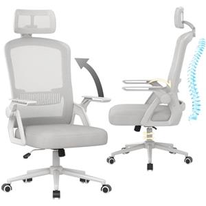 naspaluro Sedia da Ufficio Scrivania Ergonomica, Con Braccioli Pieghevoli, Altezza Regolabile, Seduta e Schienale in Rete Respirante, Girevole con Ruote, Funzione Oscillante Grigio