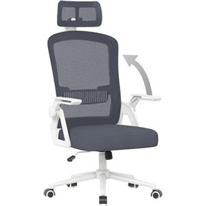 naspaluro Sedia da Ufficio, Scrivania Ergonomica con Poggiatesta Regolabile, Con Braccioli Pieghevoli, Seduta e Schienale in Rete Respirante, Girevole con Ruote, Funzione Oscillante, Blu scuro