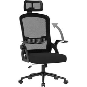 naspaluro Sedia da Ufficio Scrivania Ergonomica, Con Braccioli Pieghevoli, Altezza Regolabile, Seduta e Schienale in Rete Respirante, Girevole con Ruote, Funzione Oscillante Nera