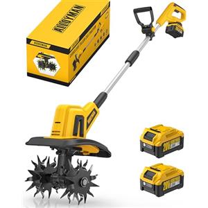 Alloyman Motozappa elettrica da 20V, fresa da giardino, batteria da 360 giri/min, con 2 batterie da 4,0 Ah e caricabatterie, larghezza di lavoro 23 cm, profondità 17 cm, Motozappa per terreni