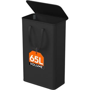 Lifewit Cesta Portabiancheria Salvaspazio con Coperchio, Cesto Biancheria Sporca Sottile con Manici, Portabiancheria Sporca Pieghevole per Camera da Letto, Bagno, Lavanderia, 65 L, Nero