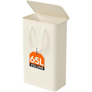 Lifewit Cesta Portabiancheria Salvaspazio con Coperchio, Cesto Biancheria Sporca Sottile con Manici, Portabiancheria Sporca Pieghevole per Camera da Letto, Bagno, Lavanderia, 65 L, Bianco