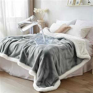 Bedding Aid Coperta Impermeabile Sherpa per Animali Domestici: Protezione per Letto, Divano, Mobili per Cani, Morbida, Soffice, Resistente e Reversibile Grigia/Bianca 127x152cm