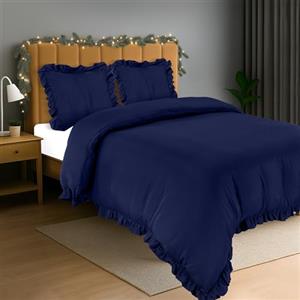 Utopia Bedding Copripiumino a Volant Una Piazza e Mezza - Microfibra Copripiumino 200x200cm + Federe 80x80cm - Blu Navy