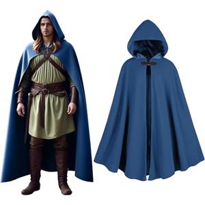 CNVAUIE Mantello da donna con cappuccio, mantello medievale, mantello rinascimentale, lungo, per Halloween, costume da vampiro, strega, cosplay vichingo, blu
