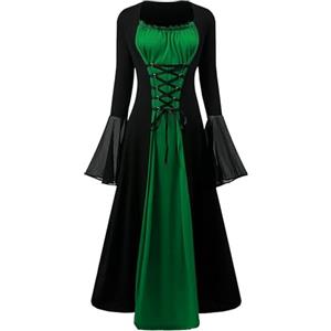 CNVAUIE Costume rinascimentale da donna, abito medievale con maniche a tromba, maxi abito gotico, per carnevale, Halloween, feste (verde 01, L)