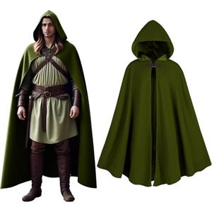 CNVAUIE Mantello medievale, da uomo e da donna, con cappuccio, per carnevale, costume da vampiro, strega, cosplay vichingo, verde