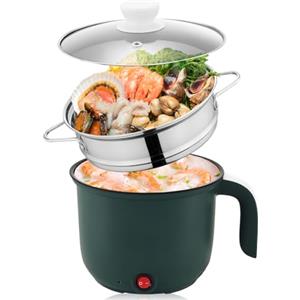 SUNOYA Hot Pot, pentola elettrica da 1,8 l, con piroscafo, mini antiaderente multicooker, padella elettrica, pentola portatile veloce da viaggio, pentola per pasta, ideale per cucina, dormitorio, viaggio