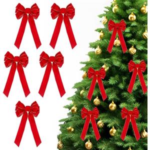 Winmany Confezione da 5 fiocchi natalizi in velluto rosso con finiture dorate, grandi fiocchi metallici per ghirlande, porte d'ingresso, regali e alberi di Natale, per interni ed esterni, decorazione