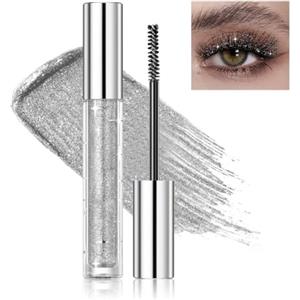 Prreal Silver Glitter Mascara, Quick-dry Diamond Sparkly Mascara for Eyelashes, Lightweight Long Lasting Curling Volumizing Eye Makeup