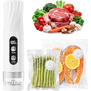 Babacom Macchina Sottovuoto Alimenti Compatto con Serbatoio Acqua Visibile, 60kPa Potente Vacuum Sealer, Sigillatura Auto a Un Tocco e Mode Impulsi, Ricaricabile 1800 mAh, 20 Sacchetti Riutilizzabili