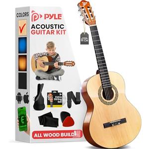 Pyle 91 cm Chitarra Acustica Classica 3/4 Junior, Chitarra in Legno di Tiglio con Custodia Protettiva, Accordatore, Corde in Nylon, Plettri, Tracolla, per Principianti, Adulti, Destrimani
