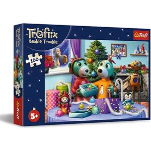 Trefl - The Treflik Family, Natale in Casa Treflik - Puzzle 100 Pezzi - Puzzle di Natale con i Protagonisti della Fiaba, per Bambini dai 5 anni