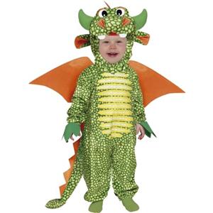 FIESTAS GUIRCA | Costume Drago Bebè (12-18 Mesi) - Tutina, Cappuccio, Ali e Coda - Costumi di Animali e Medievali per Halloween e Feste in Maschera - Ideale per Bebè Unisex - Verde e Arancione