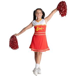 Ciao- Cheerleader costume travestimento bambina (8-10 anni) con pompon, rosso
