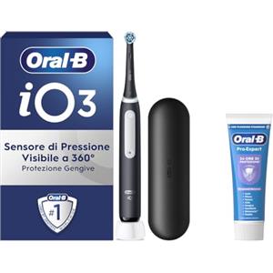 Oral-B Spazzolino Elettrico iO 3 Nero, Spazzolino Elettrico, 1 Testina Di Ricambio, Custodia Da Viaggio + Dentifricio Pro-Expert Sbiancante Delicato, Pulizia Denti