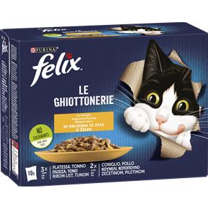 Purina Felix Le Ghiottonerie Multipack - Cibo Umido per Gatti con Platessa, Tonno, Coniglio e Agnello in Gelatina (12 x 85g)