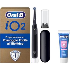 Oral-B Spazzolino Elettrico Ricaricabile iO 2 Nero, 1 Spazzolino Elettrico, 1 Testina Di Ricambio, Custodia Da Viaggio, Supporto per testine + 1 Dentifricio Oral B Pro-Expert, Pulizia Denti