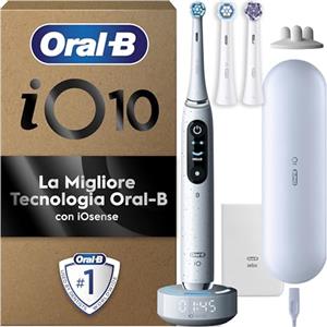 Oral-B Spazzolino Elettrico Ricaricabile iO 10 Bianco, 1 Spazzolino Elettrico, 3 Testine di Ricambio, Custodia Da Viaggio Ricaricabile, iO 10, Pulizia Denti, Sensore di Pressione, Gengive Protette