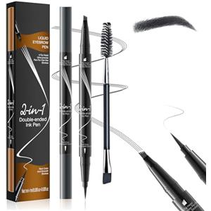 LAXISCREED Matita Sopracciglia Microblading Waterproof 2 in 1, Penna Eyeliner e Sopracciglia a 4 Punte, Professionale a Lunga Durata per Effetto Naturale Pelo a Pelo (Grigio)